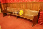 ANTIQUE CURVED OAK CHURCH BENC