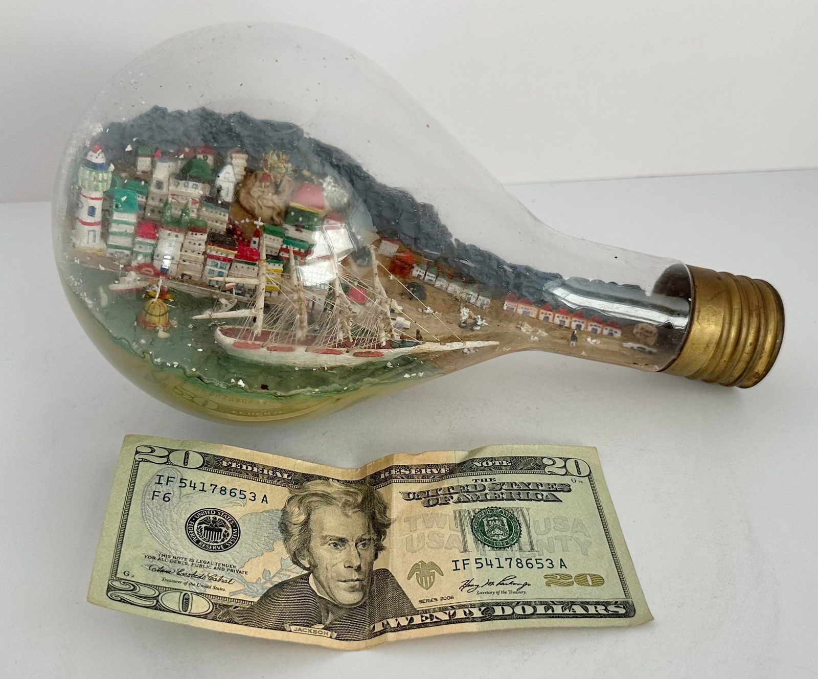 ANTIQUE DIORAMA COASTAL TOWN AND