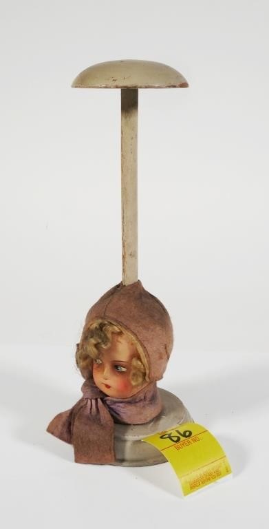 ANTIQUE DOLL HEAD HAT HOLDER