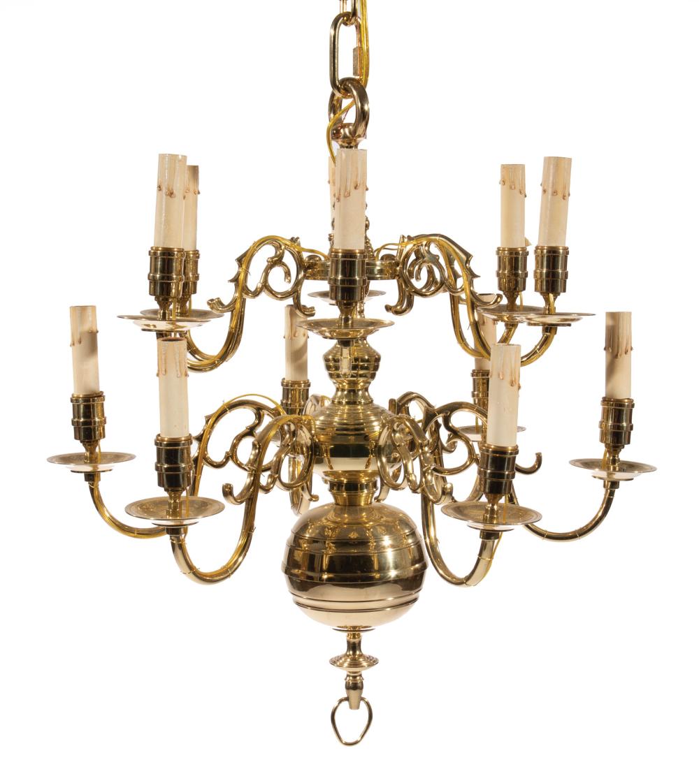 ANTIQUE DUTCH BRASS TWELVE-LIGHT