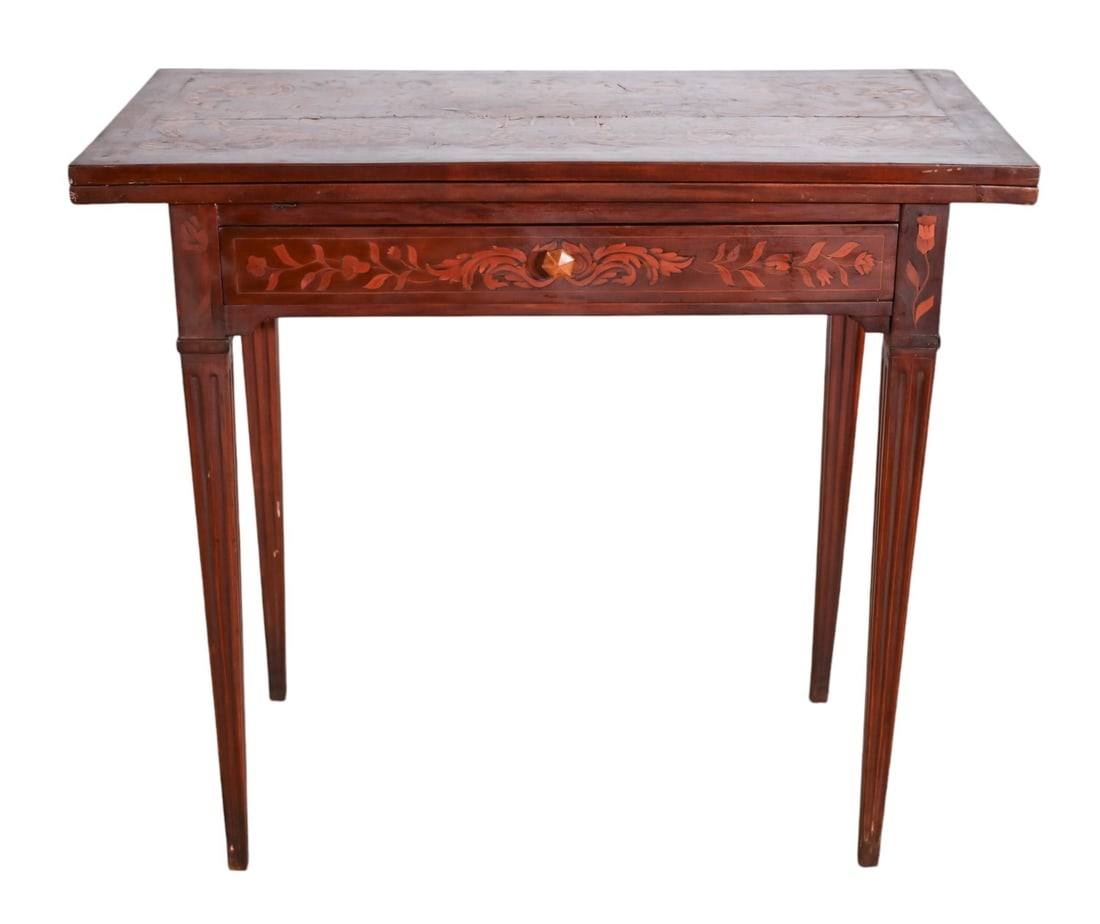 ANTIQUE DUTCH MARQUETRY INLAID FLIP