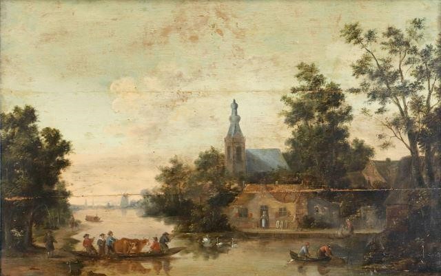 ANTIQUE DUTCH SCHOOL LANDSCAPE ON
