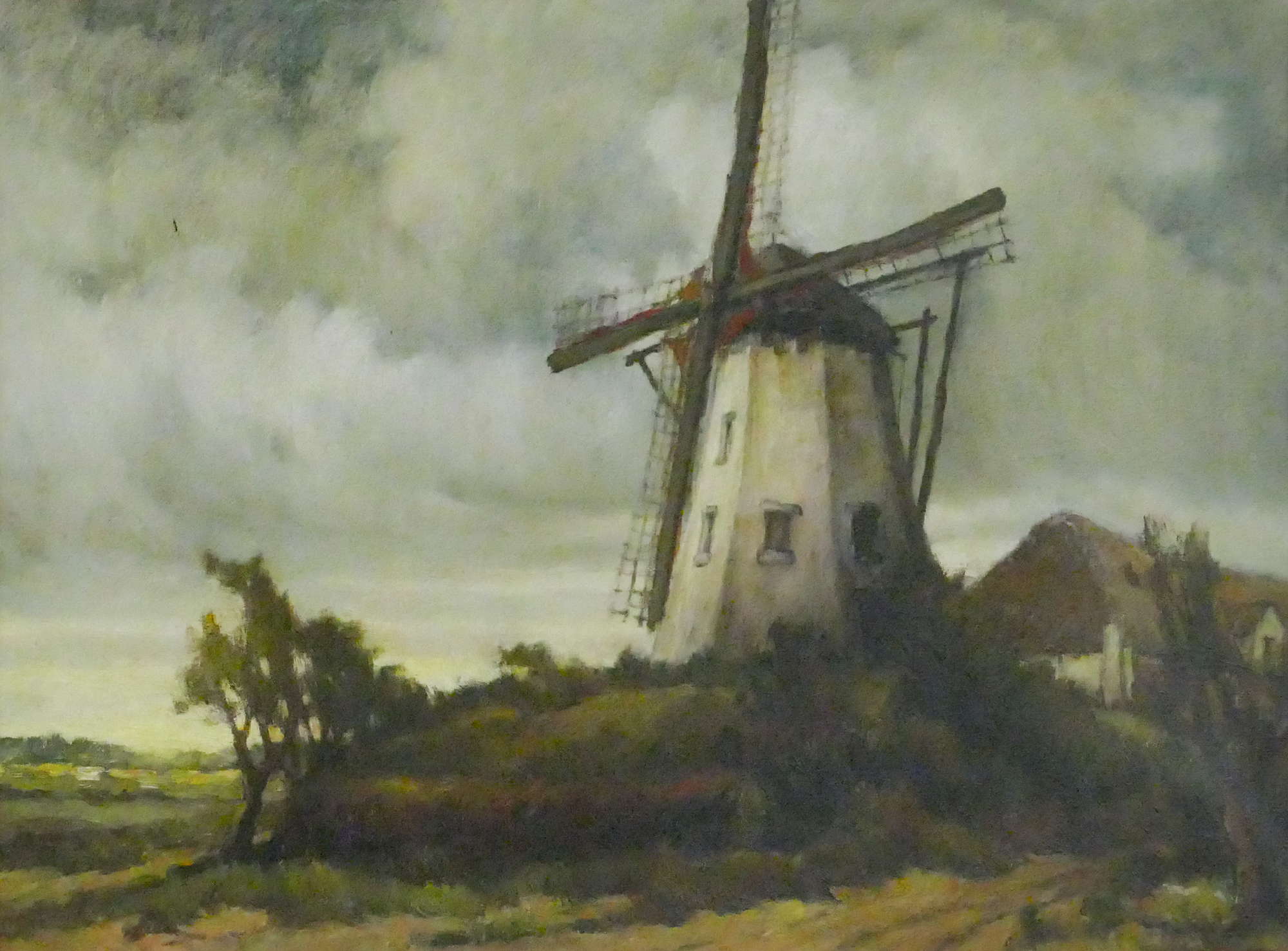 Antique Dutch Windmill Oil on