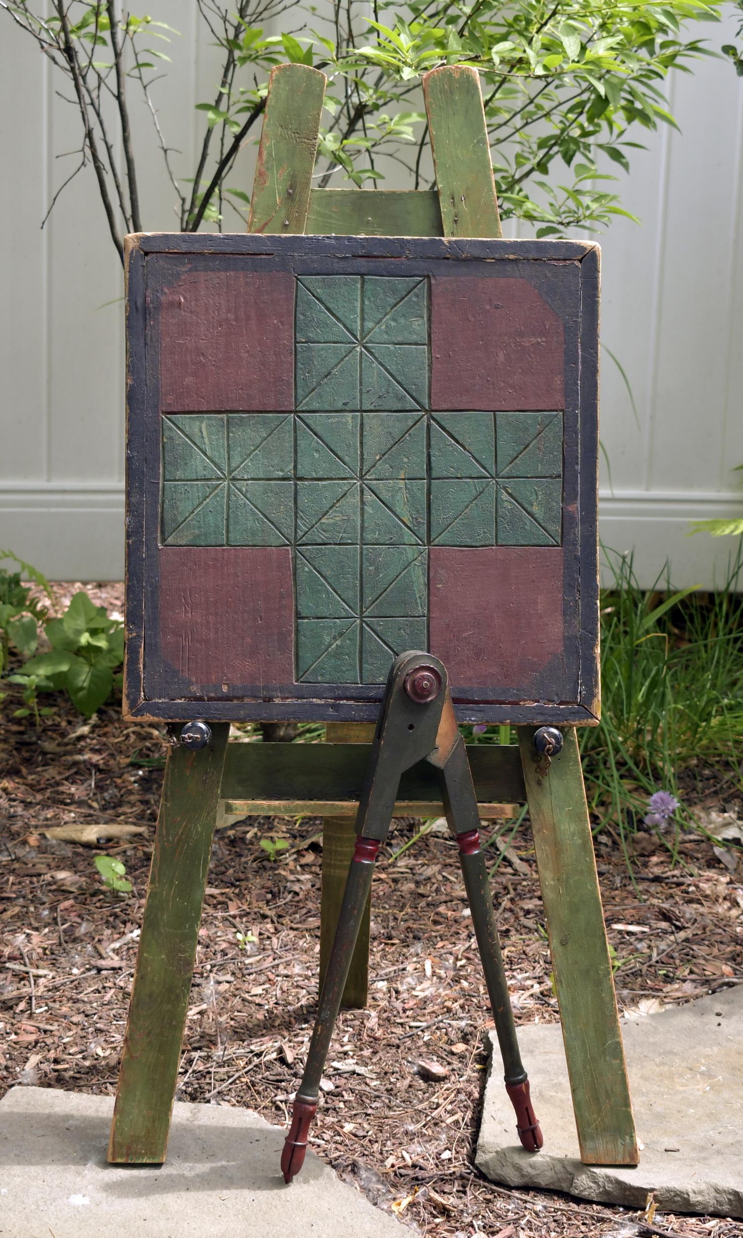 ANTIQUE EASEL, COMPASS, AND GAME