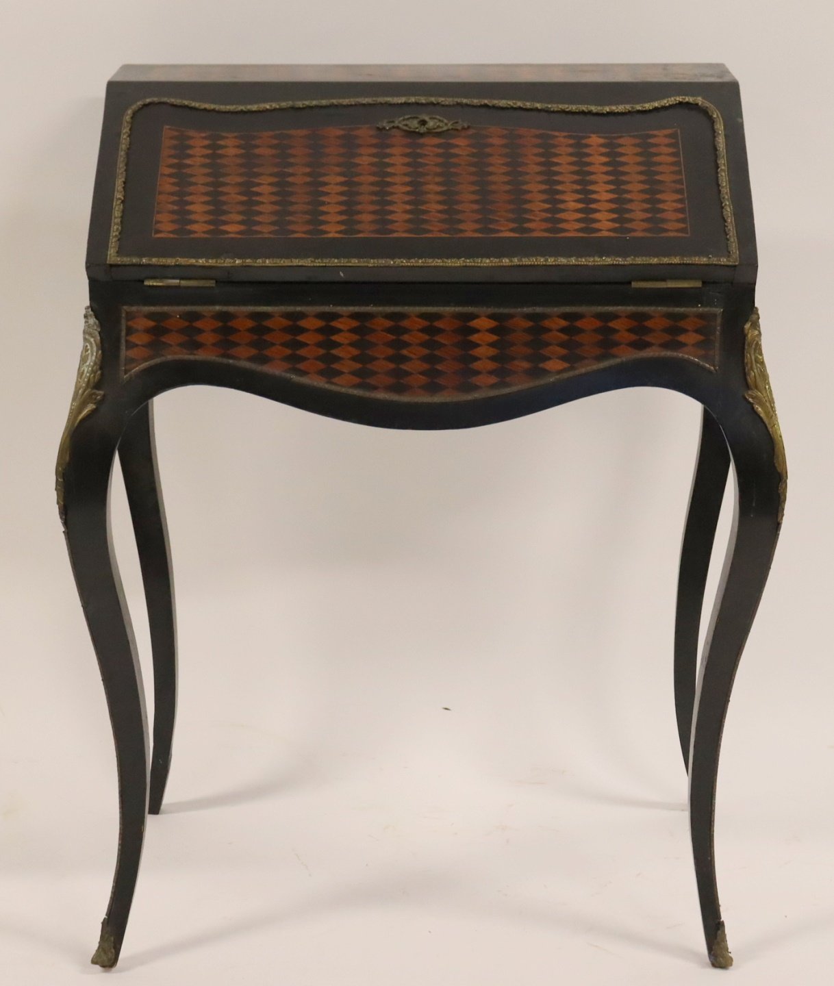 ANTIQUE EBONISED & MARQUETRY INLAID
