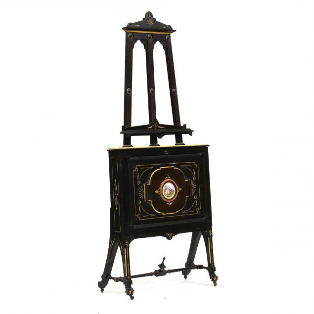 ANTIQUE EBONIZED AND GILT EASEL