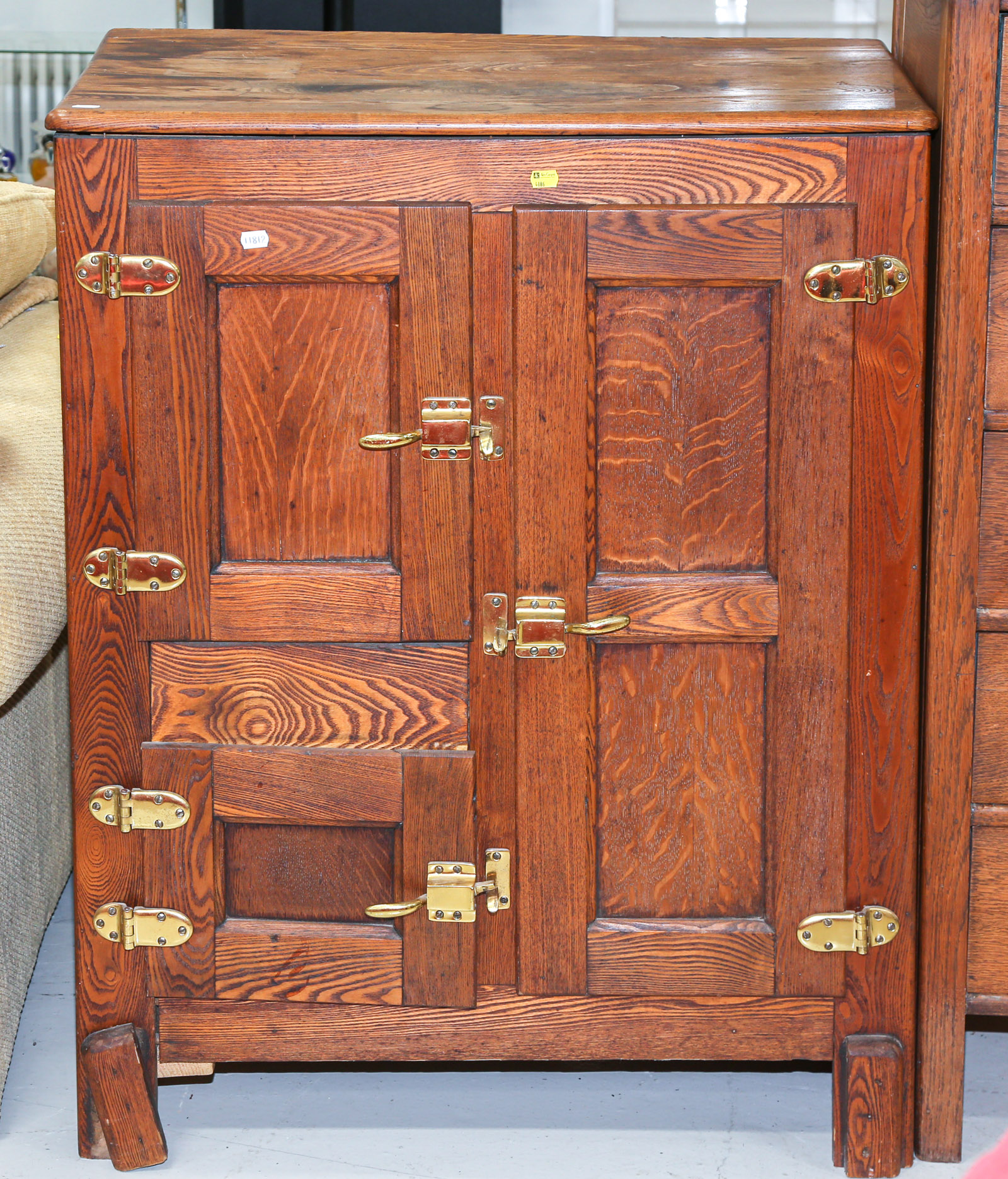 ANTIQUE ELM & OAK ICE BOX Circa