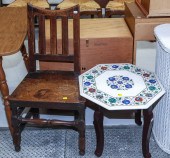 ANTIQUE ELM SIDE CHAIR & A LAM