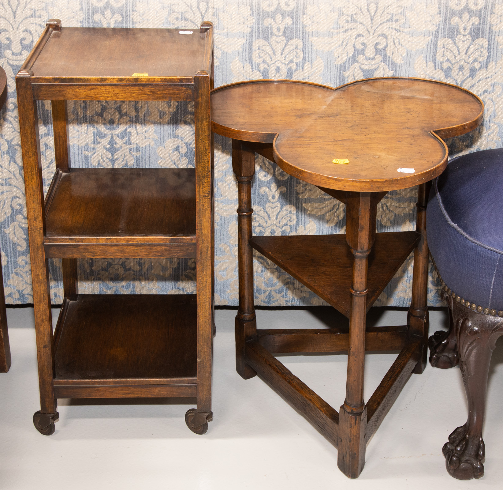 ANTIQUE ELM TRILOBED TABLE & 3-TIER