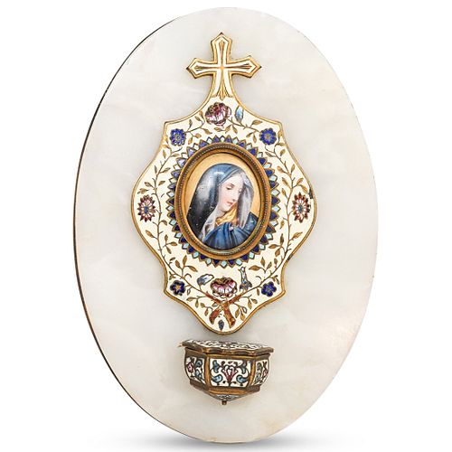 ANTIQUE ENAMELED HOLY WATER