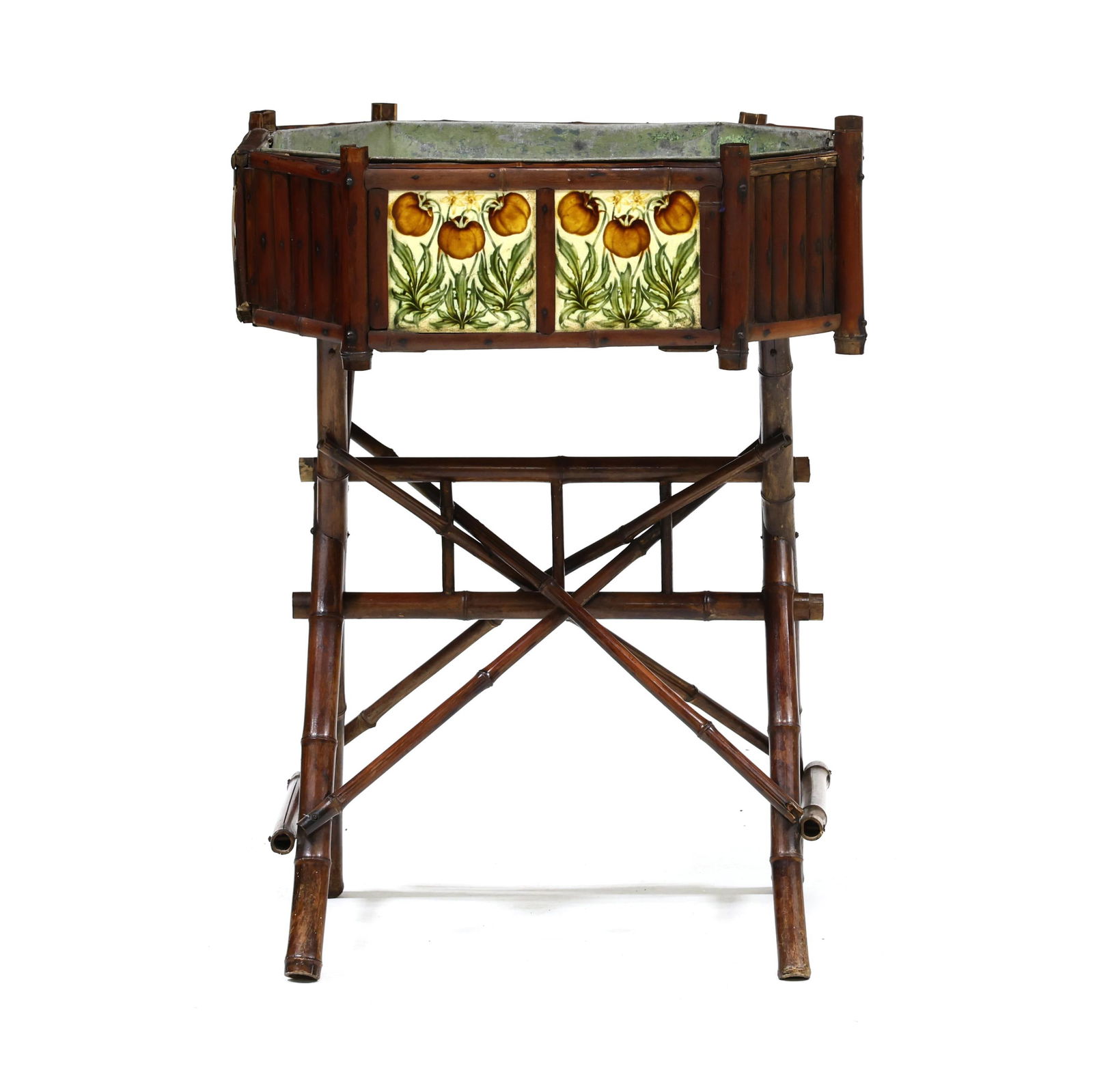 ANTIQUE ENGLISH BAMBOO AND MAJOLICA