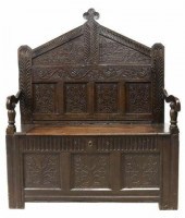 ANTIQUE ENGLISH CARVED OAK SET