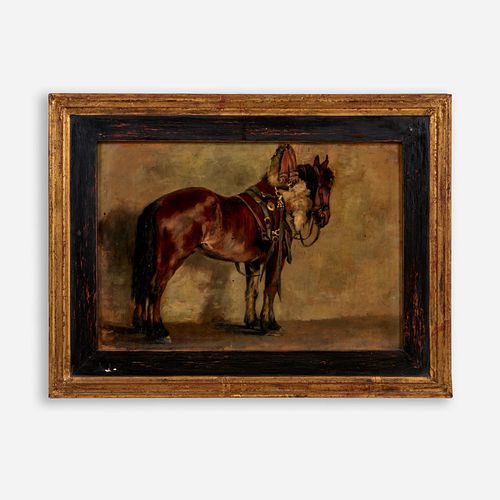 ANTIQUE ENGLISH DRUM HORSE OIL ON