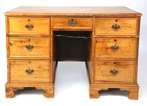 ANTIQUE ENGLISH PINE KNEEHOLE DESK,