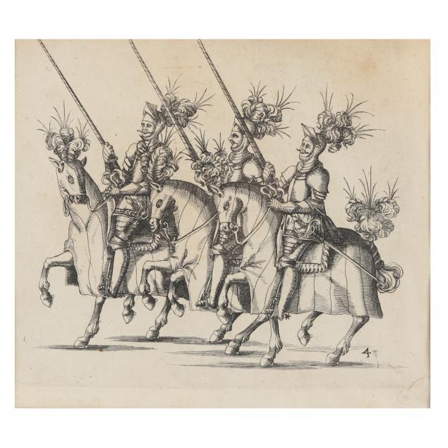 ANTIQUE ENGRAVING OF KNIGHTS ON