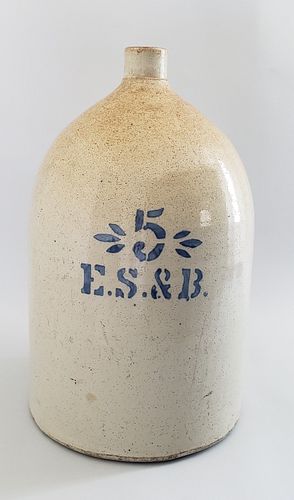 ANTIQUE ES & B 5 GALLON STONEWARE