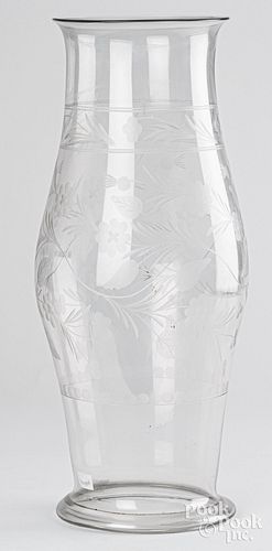 ANTIQUE ETCHED GLASS HURRICANE
