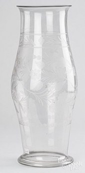 ANTIQUE ETCHED GLASS HURRICANE