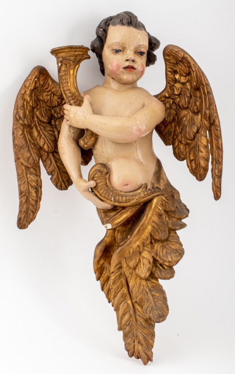 ANTIQUE EUROPEAN GILT WOOD CHERUB