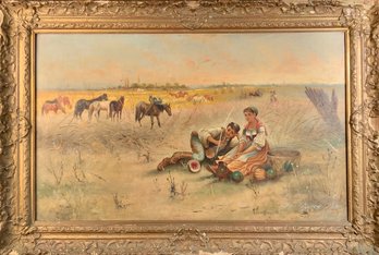 Antique European oil on canvas, two