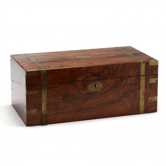 ANTIQUE FIGURED WALNUT AND BRASS