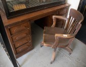 ANTIQUE FLAT-TOP OAK DESK WITH