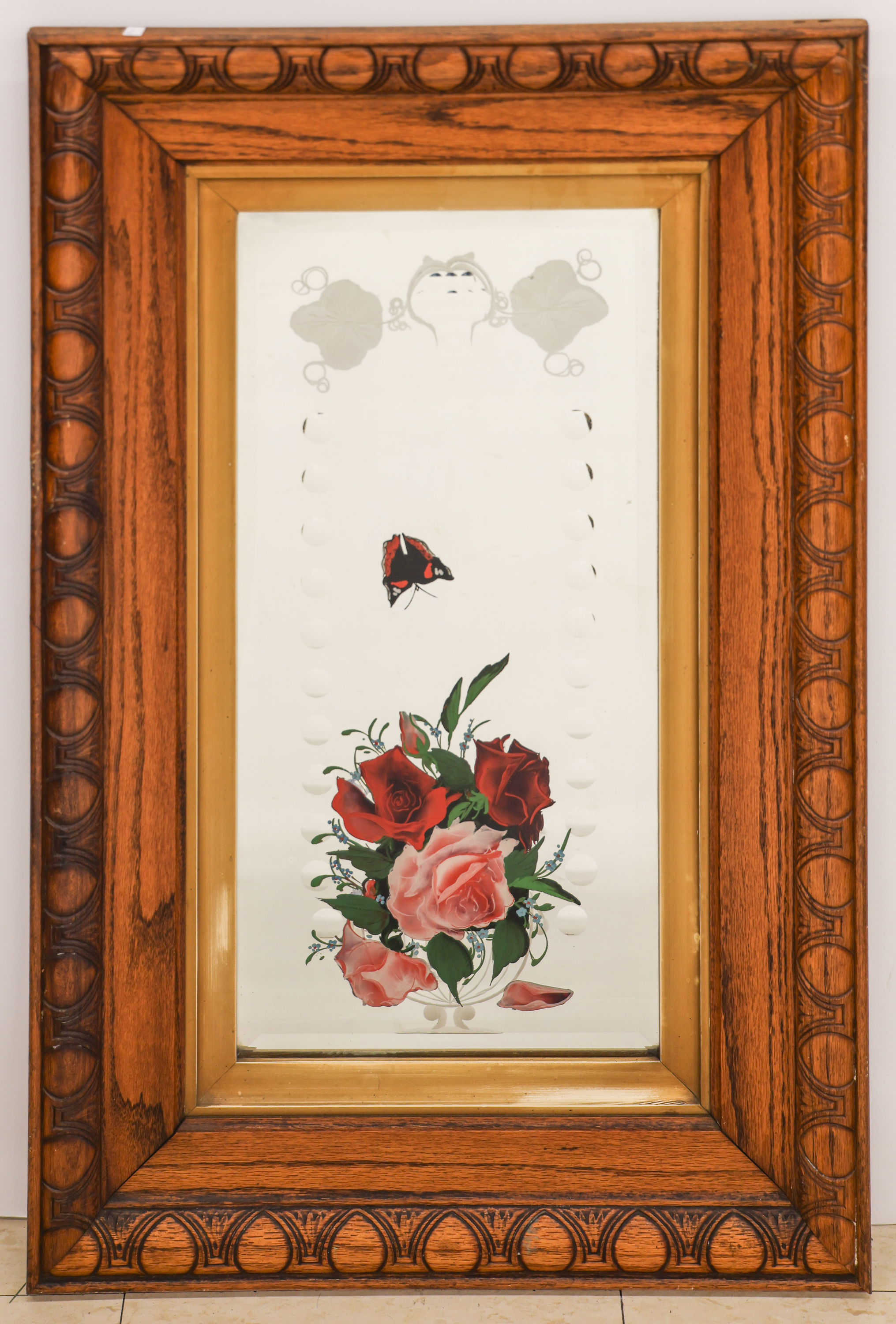 Antique Floral Painted & Etching