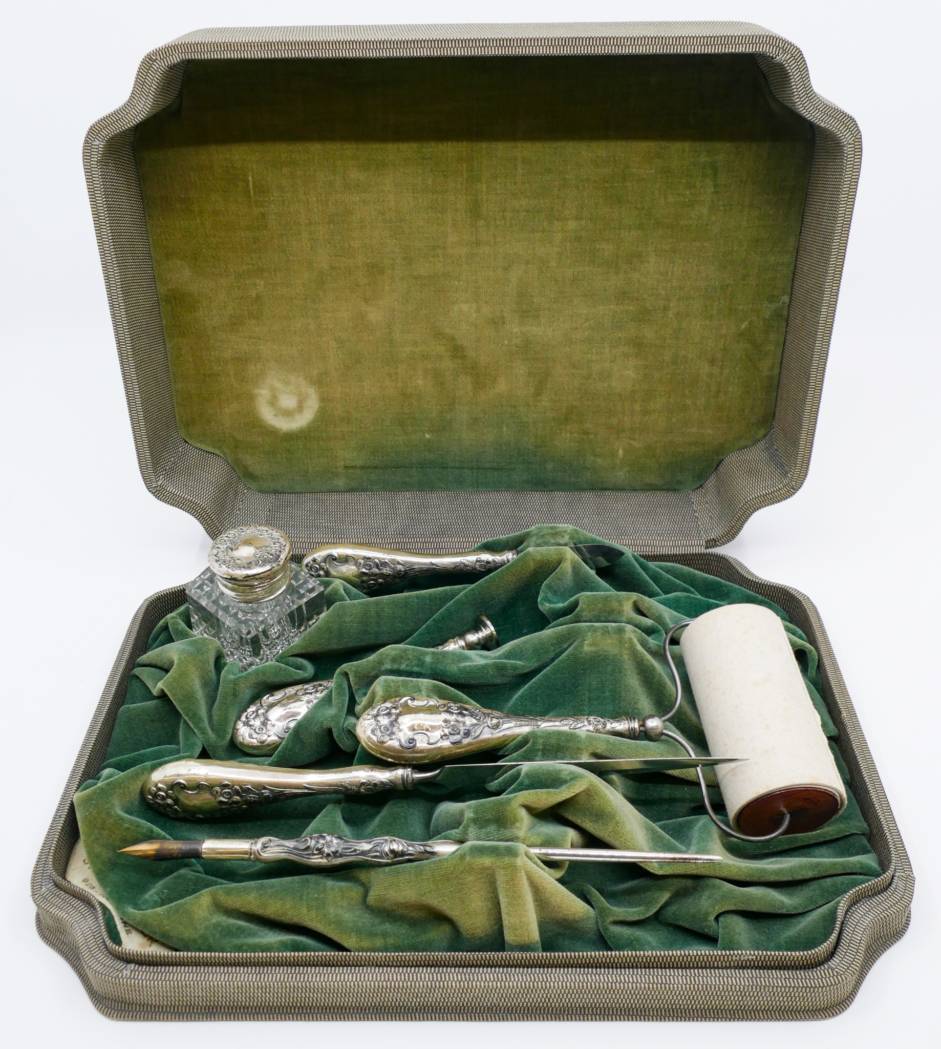 Antique Floral Sterling Desk Set in