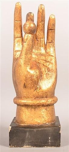 ANTIQUE FOLK ART HAND WITH BALL