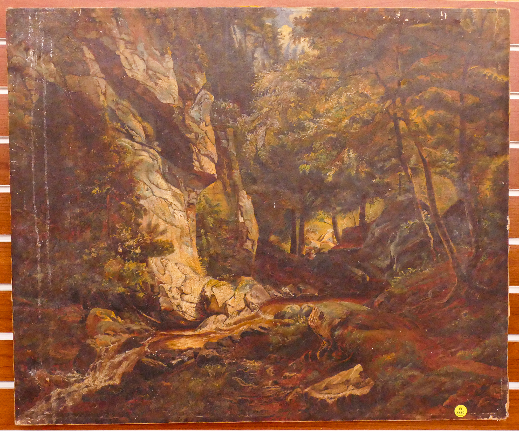 Antique Forest Scene Oil on Canvas-