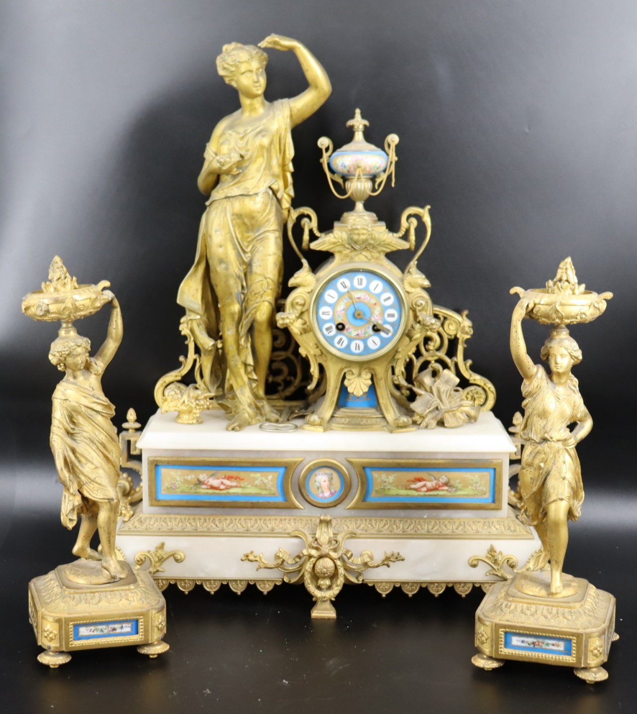 ANTIQUE FRENCH 3 PIECE GILT METAL