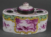 ANTIQUE FRENCH FAIENCE INKWELL