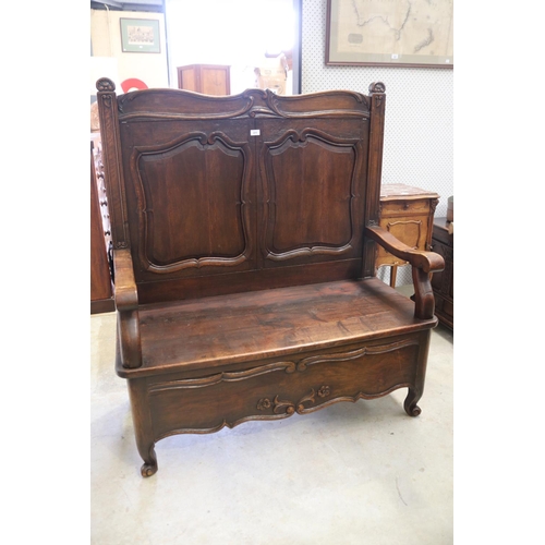 Antique French oak hall bench, with