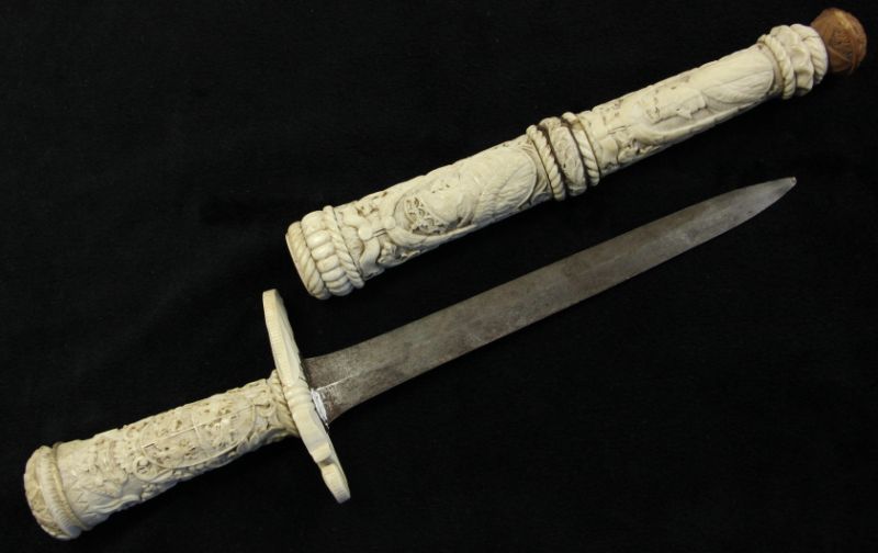 Antique German Bone Daggerdecorated