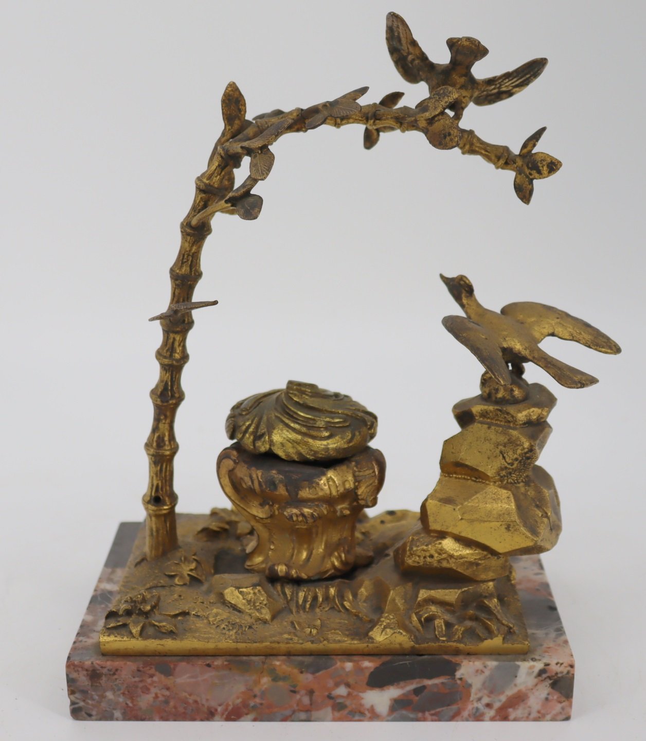 ANTIQUE GILT BRONZE INKWELL. Finely