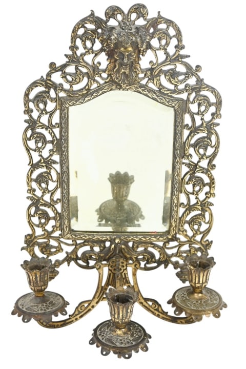 ANTIQUE GILT BRONZE MIRRORED CANDLE