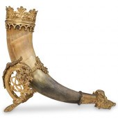 ANTIQUE GILT BRONZE VIKING HOR