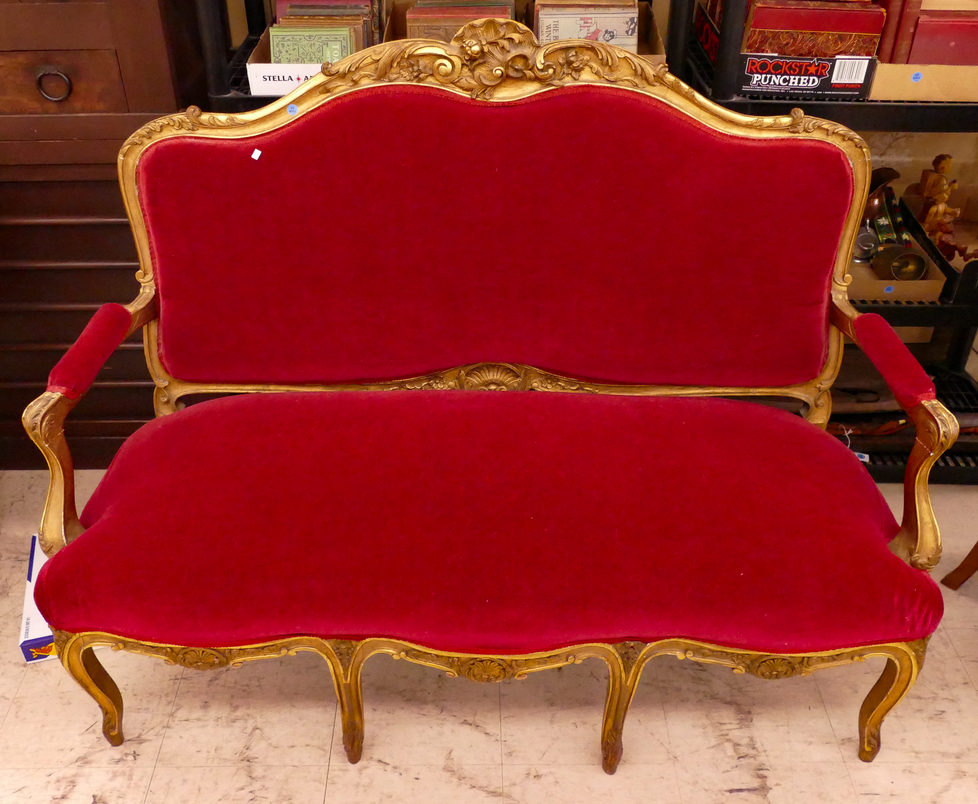 Antique Gilt Carved Red Mohair