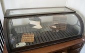 ANTIQUE GLASS AND OAK COUNTERT