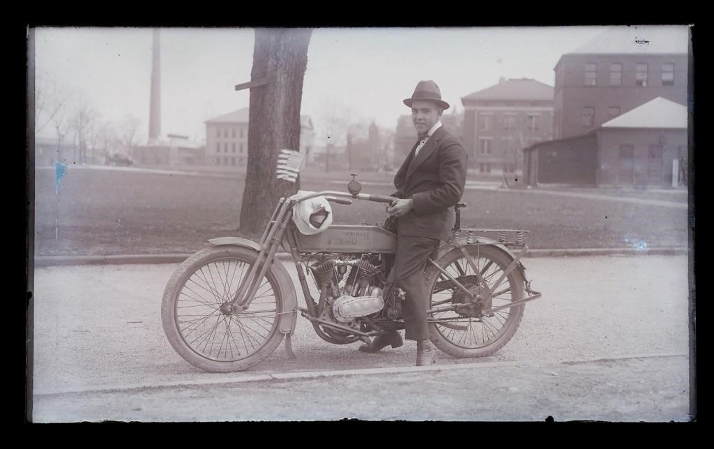 ANTIQUE GLASS NEGATIVE, 1915 HARLEY