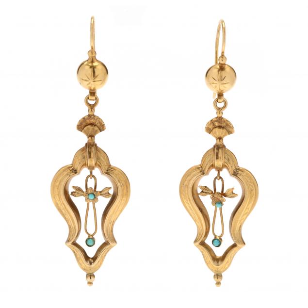 ANTIQUE GOLD AND TURQUOISE EARRINGS