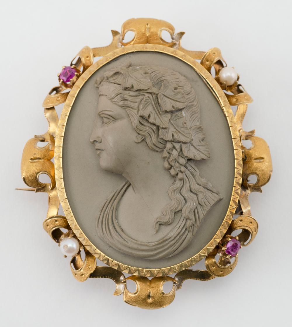 ANTIQUE GOLD, LAVA CAMEO, RUBY