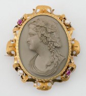 ANTIQUE GOLD, LAVA CAMEO, RUBY