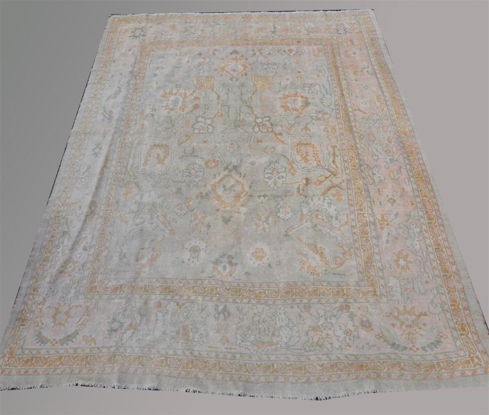 ANTIQUE GREEN AND PEACH OUSHAK