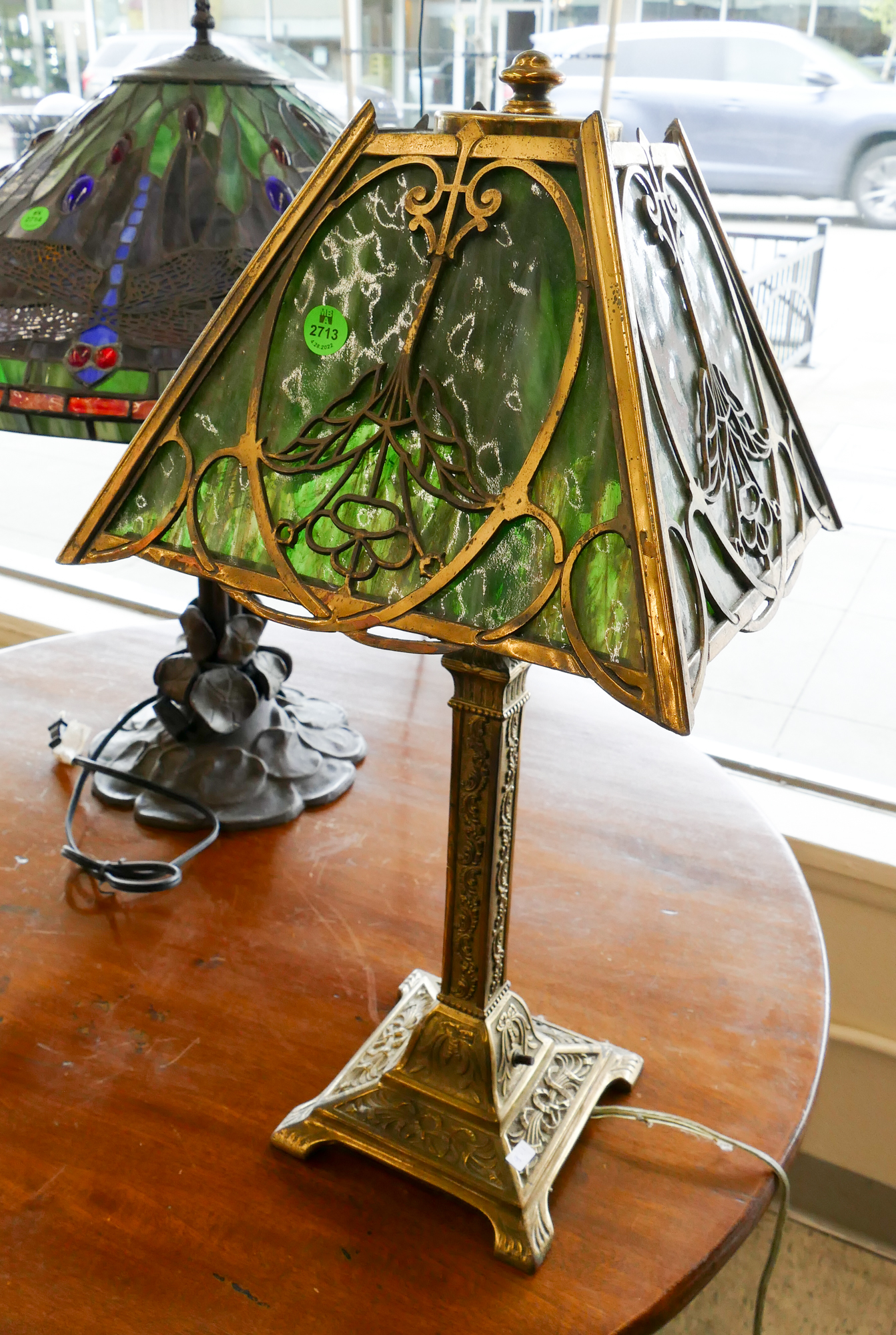 Antique Green Slag Glass Shade