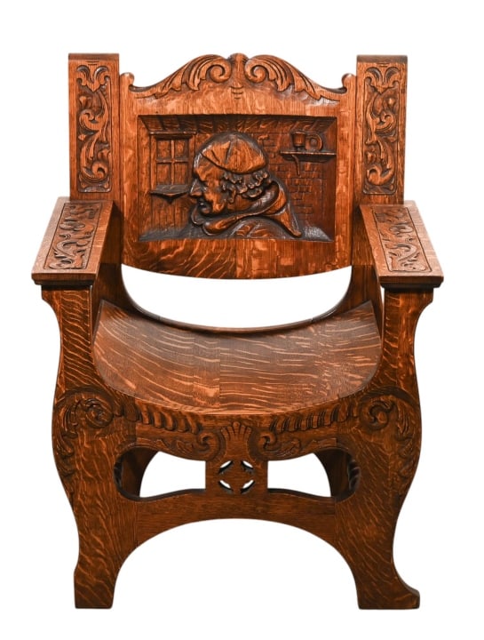 ANTIQUE HAND CARVED QUARTER SAWN