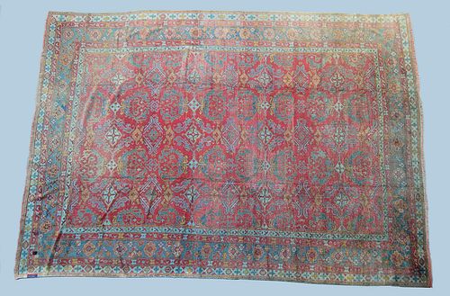 ANTIQUE HAND KNOTTED OUSHAK CARPET,