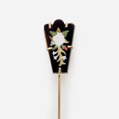ANTIQUE HAND PAINTED ONYX 14K PINAn