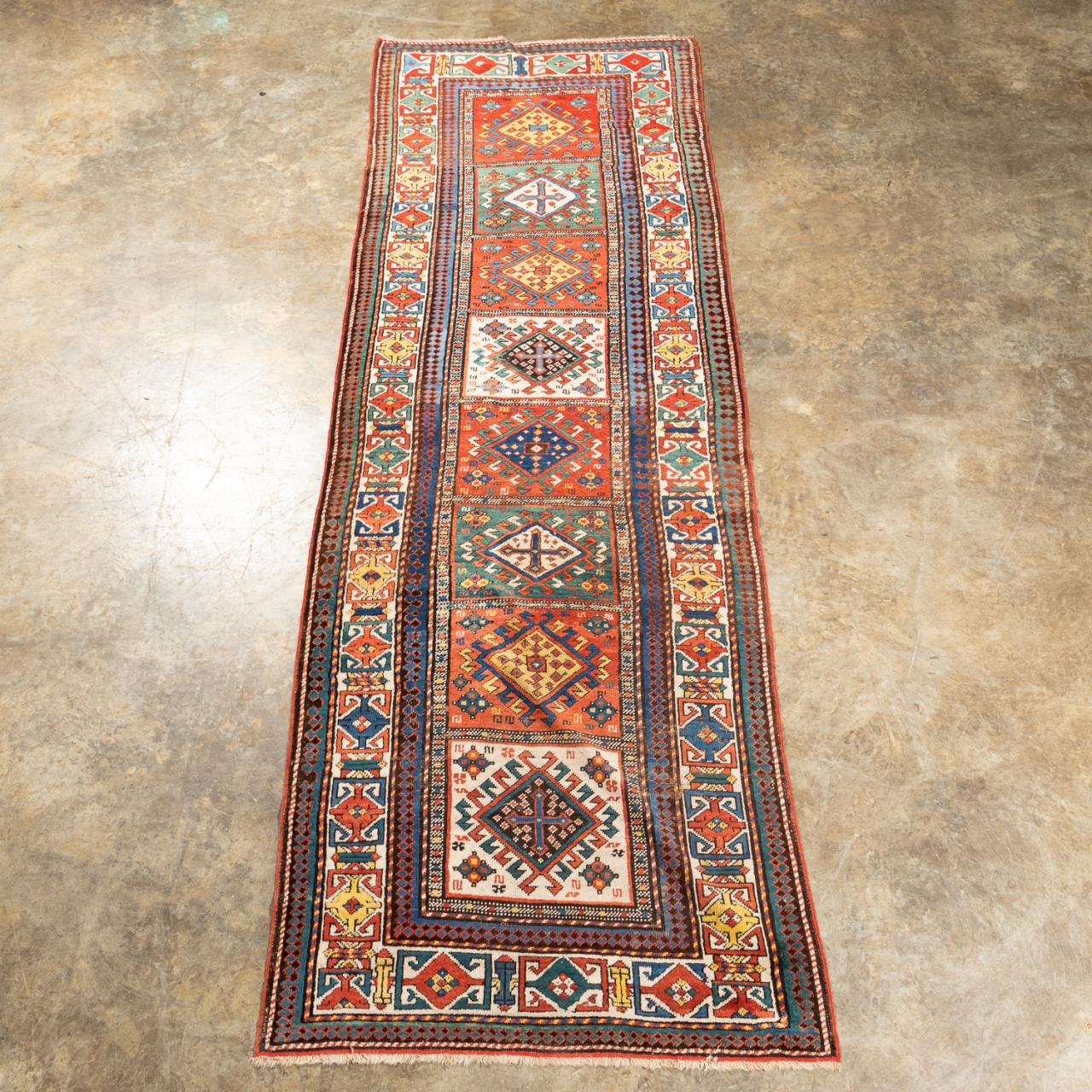 ANTIQUE HAND-WOVEN KAZAK RUNNER