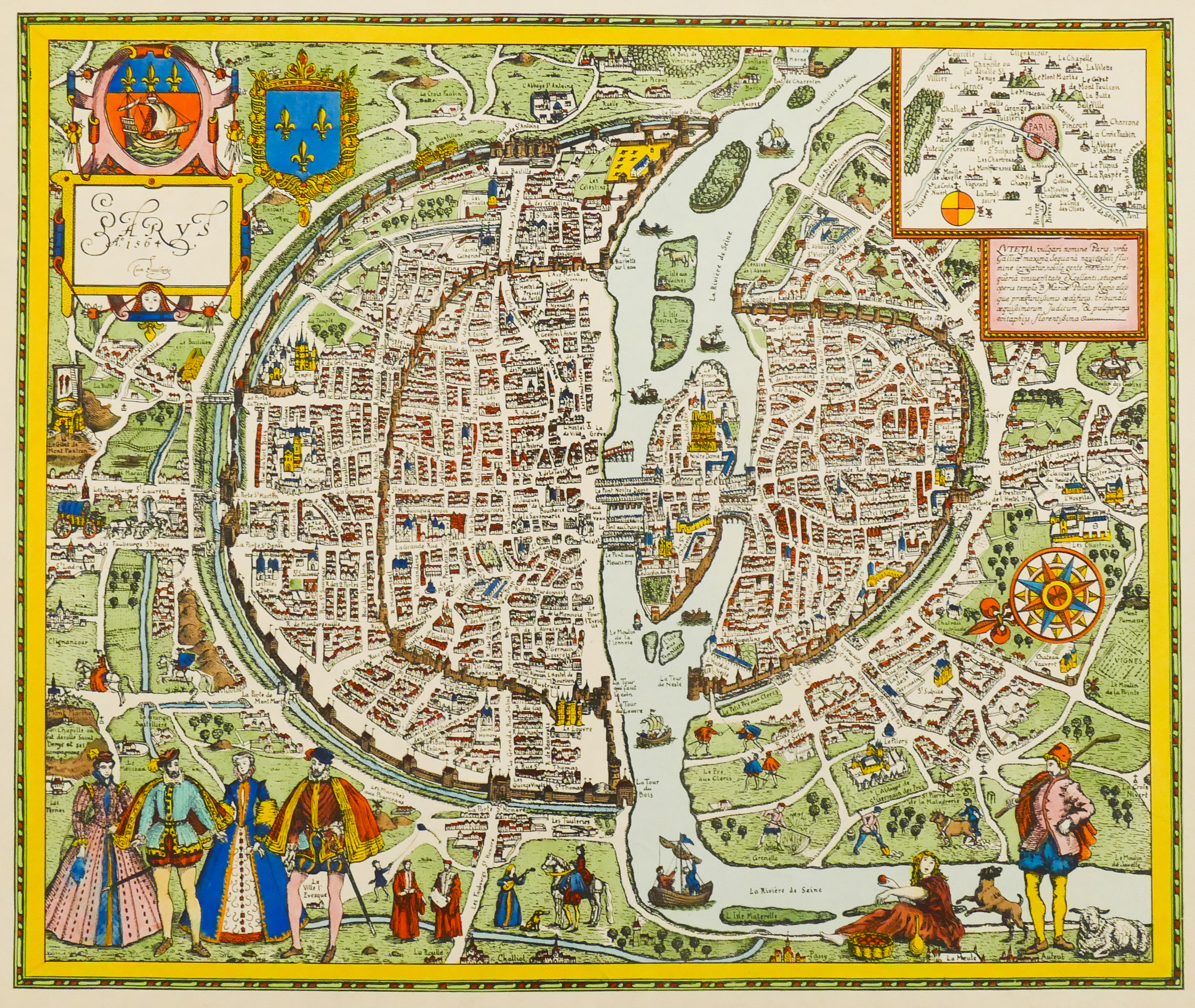 Antique Handcolored City Plan of